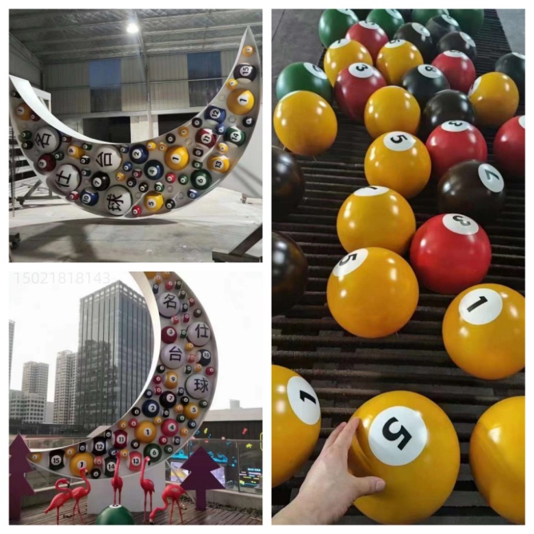 上海球厅外月亮球宣传牌 灯光台球雕塑摆件